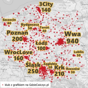 Mapa klubów z grafikiem na GdzieCwiczyc.pl